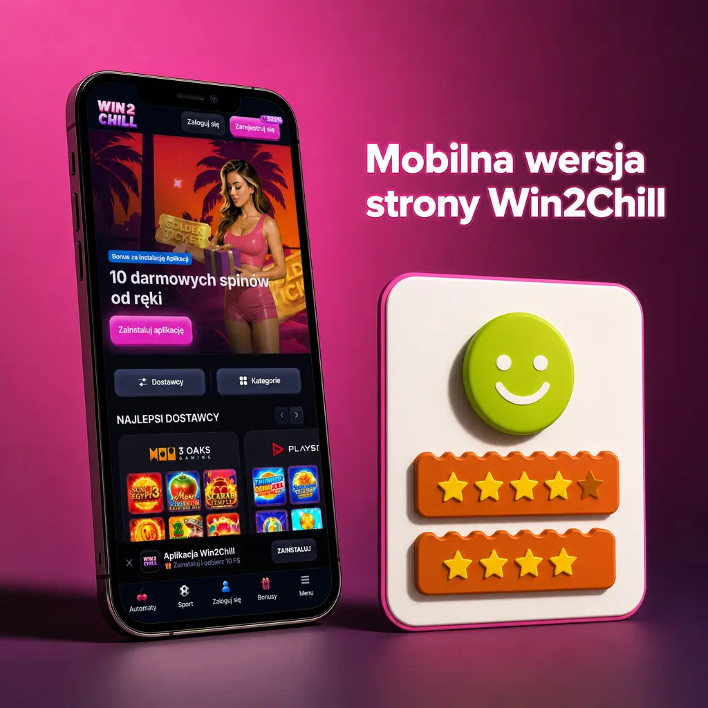 Mobilna wersja strony Win2Chill na smartfonie z dostępem do zakładów sportowych i gier kasynowych